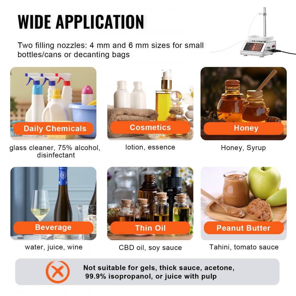 Liquid Filling Machine, 5-50 g Weighing Capacity, Automatic Bottle Filler Machine, Bottling Machine Peristaltic Pump Digital Control for Milk, Water, Wine, Beverage, Soy Sauce (Single Nozzle)