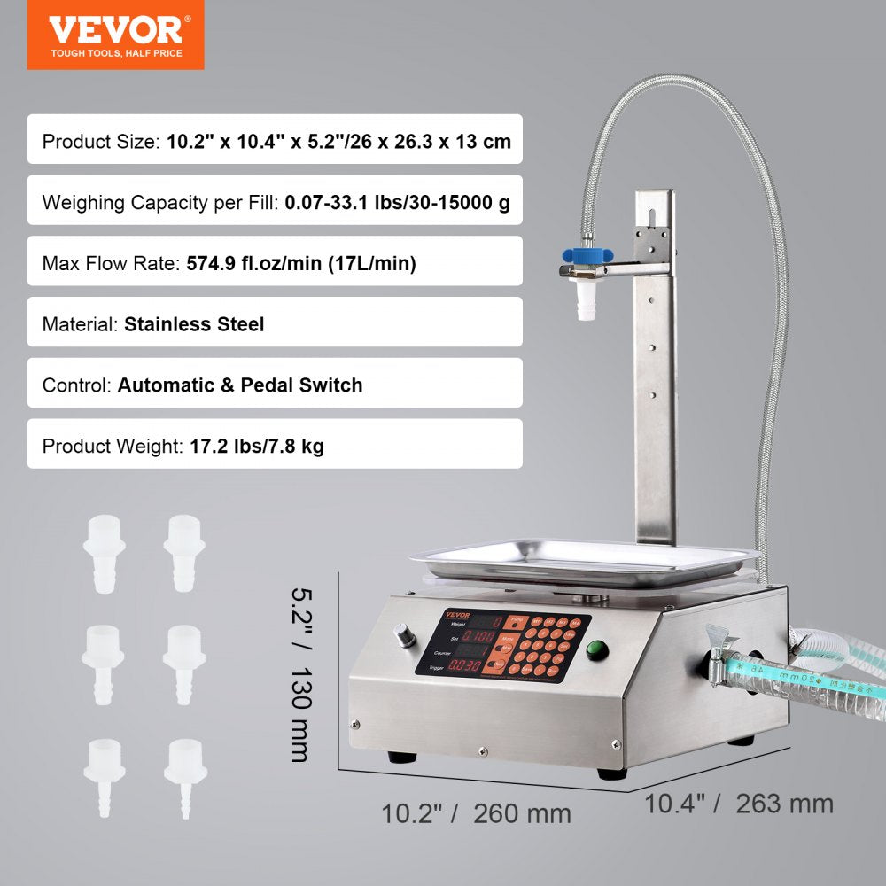 Liquid Filling Machine, 30-15000 g Weighing Capacity, Automatic Bottle Filler Machine Bottling Machine Digital Control for Milk, Water, Oil, Wine, Beverage, Detergent, Shampoo (Single Nozzle)