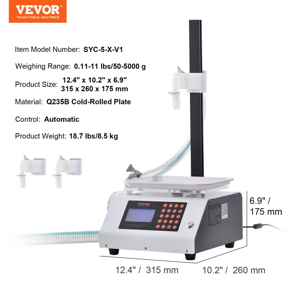 Liquid Filling Machine, 50-5000 g Weighing Capacity, Automatic Bottle Filler Machine Bottling Machine Gear Pump Digital Control for Honey, Oil, Wine, Detergent, Viscous Liquids (Single Nozzle)