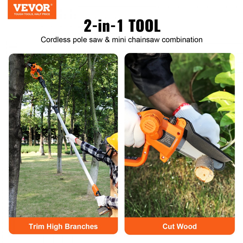 2-in-1 Cordless Pole Saw & Mini Chainsaw, 20V 4Ah Battery Pole Chainsaw, 5" Cutting Capacity 8 ft Reach Pole Saw for Branch Cutting & Tree Trimming (Battery and Blade Cover Included)