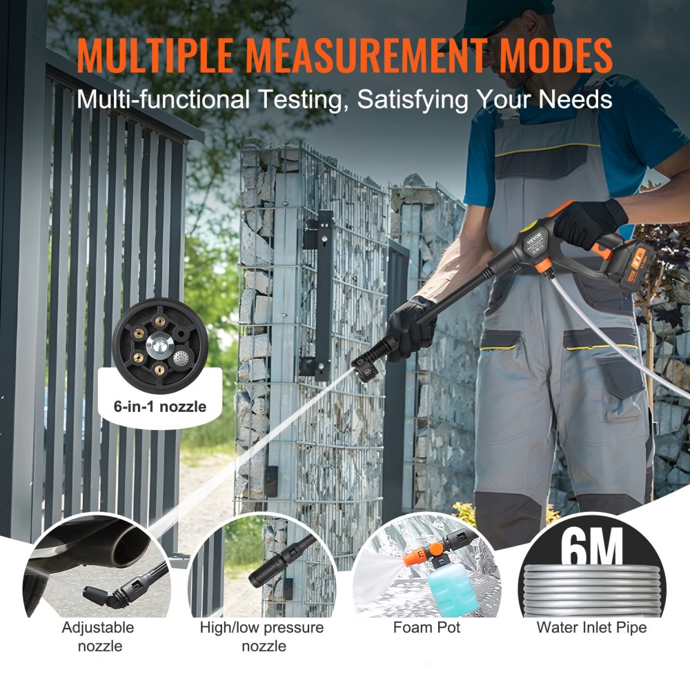Cordless Pressure Washer, 652-PSI 1.1 GPM Portable Power Cleaner, Handheld High-Pressure Car Washer Gun with 4.0Ah Battery, Charger, 6-in-1 Nozzle, for Home/Floor Cleaning & Watering