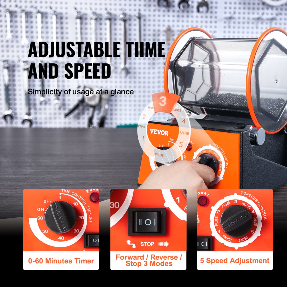 Bostome 3kg Rotary Jewelry Tumbler with polycarbonate barrel and adjustable speed settings.