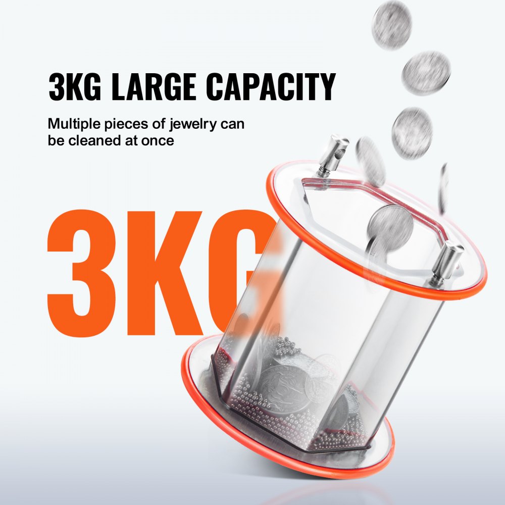 Bostome 3kg rotary jewelry tumbler with a tough polycarbonate barrel and 5 speed settings.