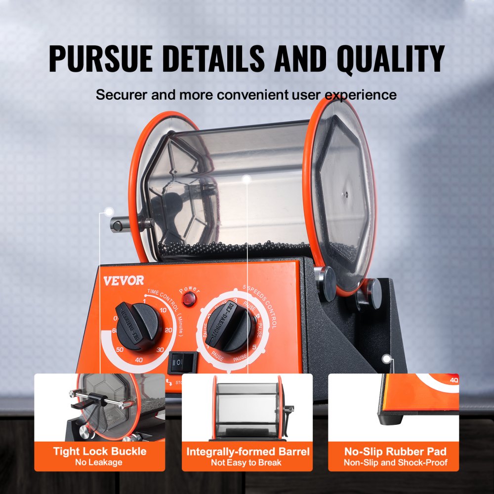 Bostome 3kg rotary jewelry tumbler with a polycarbonate barrel and adjustable speed settings.