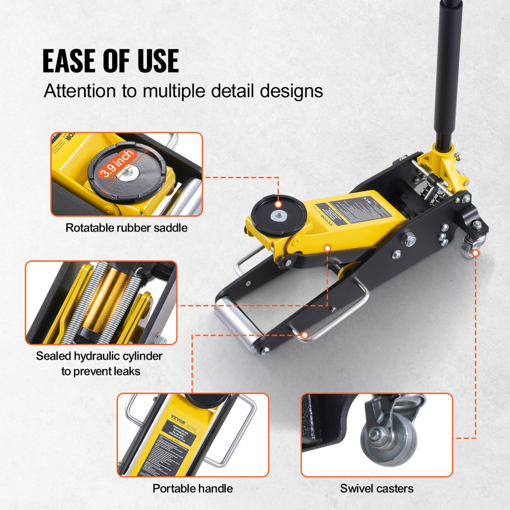 Low Profile Floor Jack 2 Ton Heavy Duty Dual Piston Rapid Pump