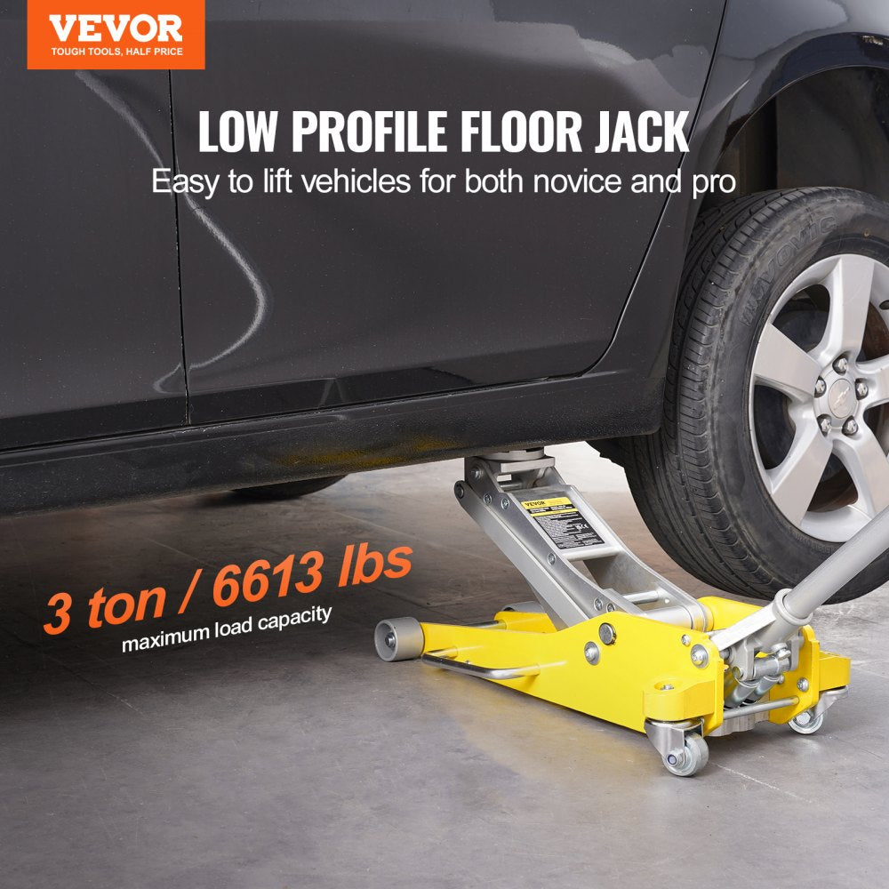 Low Profile Floor Jack 3 Ton Heavy Duty Dual Piston Rapid Pump