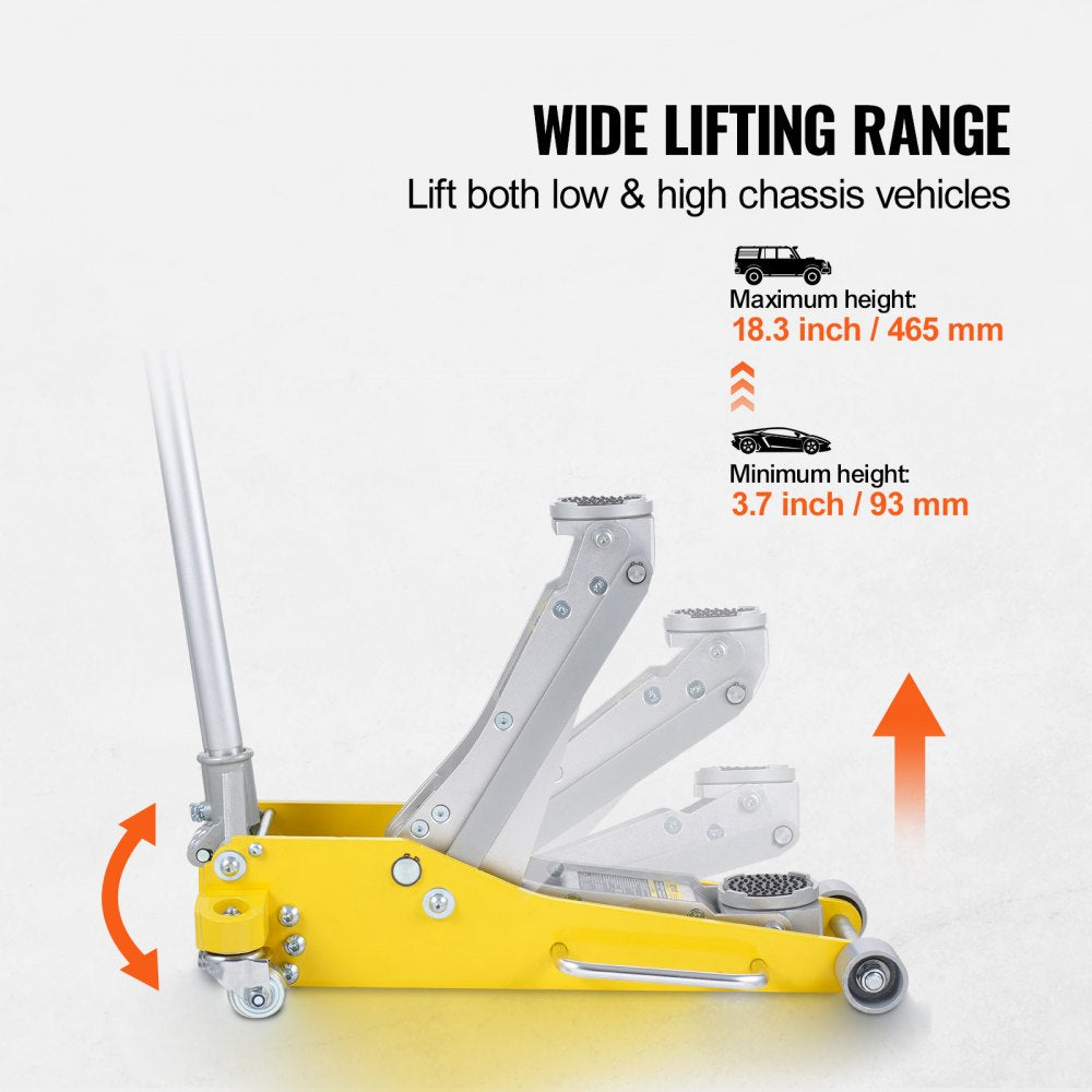 Low Profile Floor Jack 3 Ton Heavy Duty Dual Piston Rapid Pump