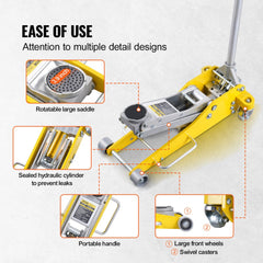 Low Profile Floor Jack 3 Ton Heavy Duty Dual Piston Rapid Pump