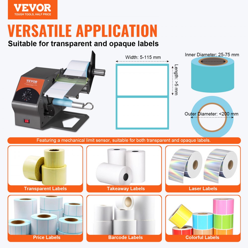 Automatic Label Dispenser, Width 0.2"-4.5"/5-115 mm, Length 0.2"/5 mm-∞, Automatic Label Stripper Label Separating Machine, Speed Adjustable Label Applicator for Transparent and Opaque Labels