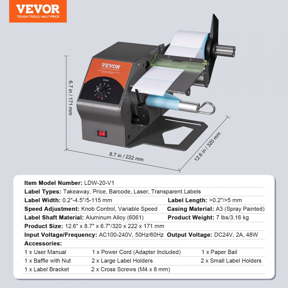 Automatic Label Dispenser, Width 0.2"-4.5"/5-115 mm, Length 0.2"/5 mm-∞, Automatic Label Stripper Label Separating Machine, Speed Adjustable Label Applicator for Transparent and Opaque Labels