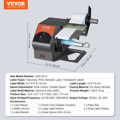 Automatic Label Dispenser, Width 0.2"-4.5"/5-115 mm, Length 0.2"/5 mm-∞, Automatic Label Stripper Label Separating Machine, Speed Adjustable Label Applicator for Transparent and Opaque Labels