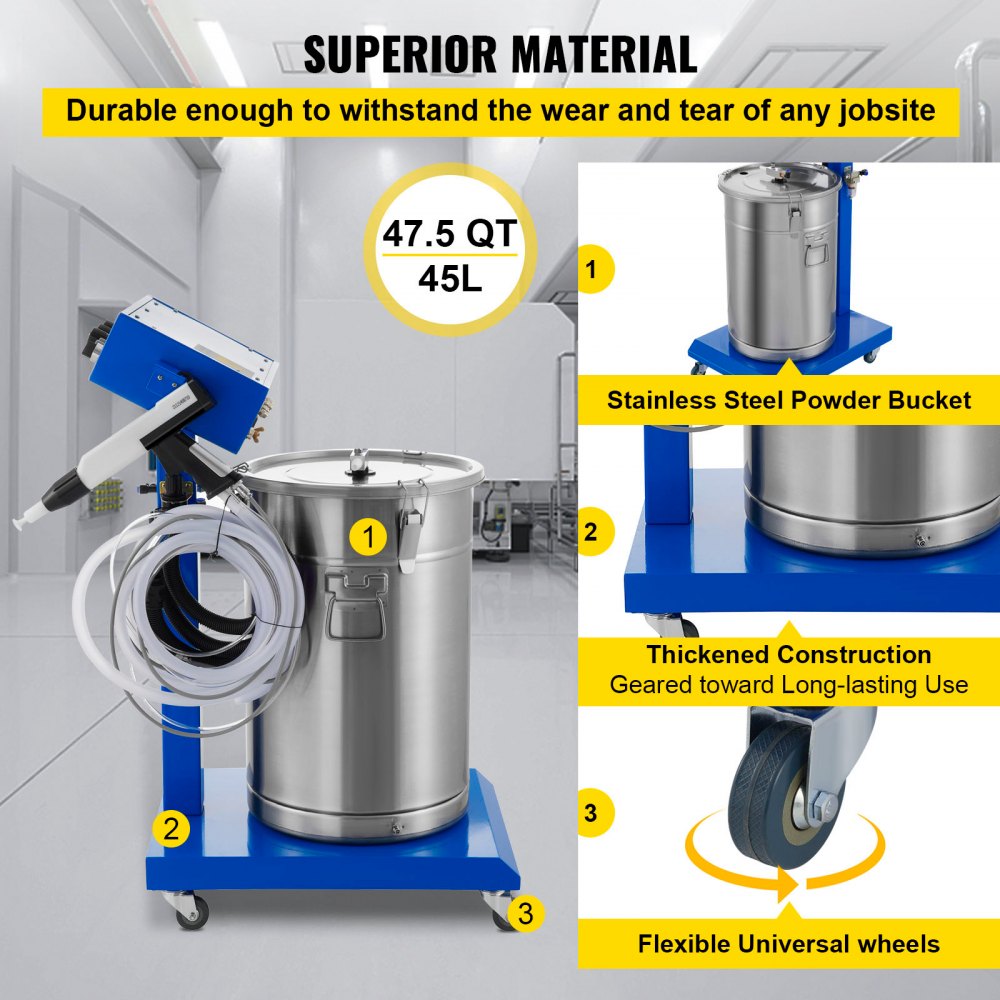 50W 45L Electrostatic Powder Coating Machine with Spraying Gun Paint 450g Per Minute WX-958 Powder Coating System (50W 45L)