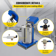 50W 45L Electrostatic Powder Coating Machine with Spraying Gun Paint 450g Per Minute WX-958 Powder Coating System (50W 45L)