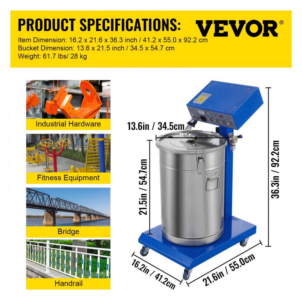 50W 45L Electrostatic Powder Coating Machine with Spraying Gun Paint 450g Per Minute WX-958 Powder Coating System (50W 45L)