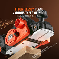 Cordless electric hand planer with 3-1/4" width and 16000 RPM for smooth woodworking.