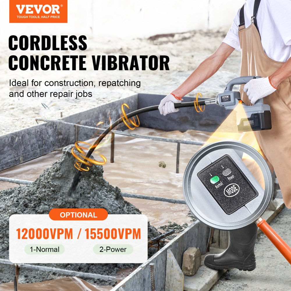 Cordless Concrete Vibrator, 5.6 ft, Electric Vibrator 15500 VPM, Electric Concrete Vibrating Tool With 1.4`` Diameter Shaft Rod, Portable Pencil Cement Vibrator Remove Air Bubble & Concrete