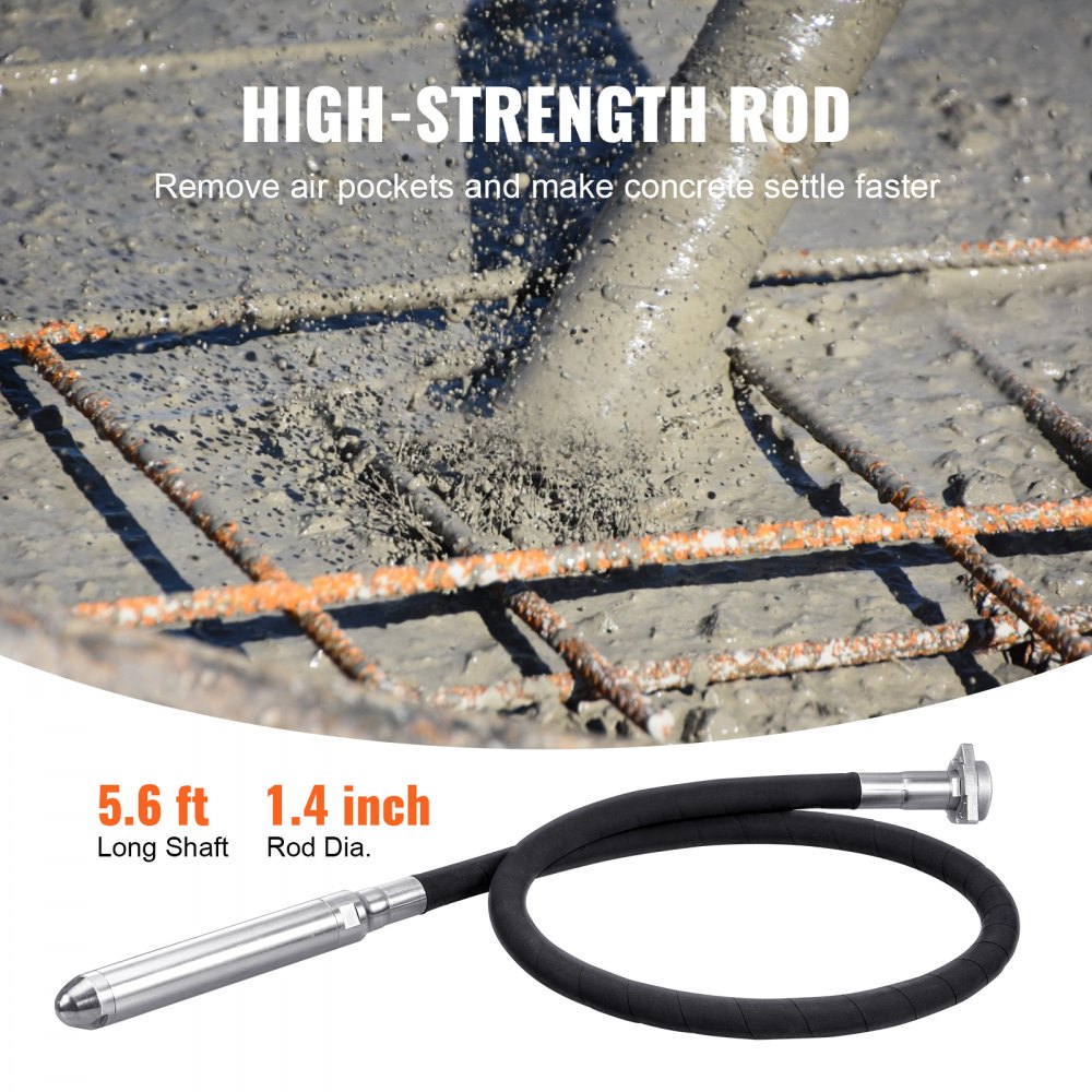 Cordless Concrete Vibrator, 5.6 ft, Electric Vibrator 15500 VPM, Electric Concrete Vibrating Tool With 1.4`` Diameter Shaft Rod, Portable Pencil Cement Vibrator Remove Air Bubble & Concrete