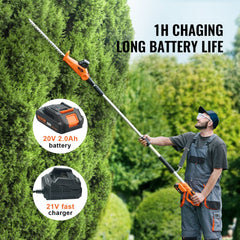 20V Cordless Hedge Trimmer, 18 inch Double-edged Steel Blade, Pole Hedge Trimmer Kit 20V Battery, Fast Charger Included, 74"-94" Telescoping Design for High Branches