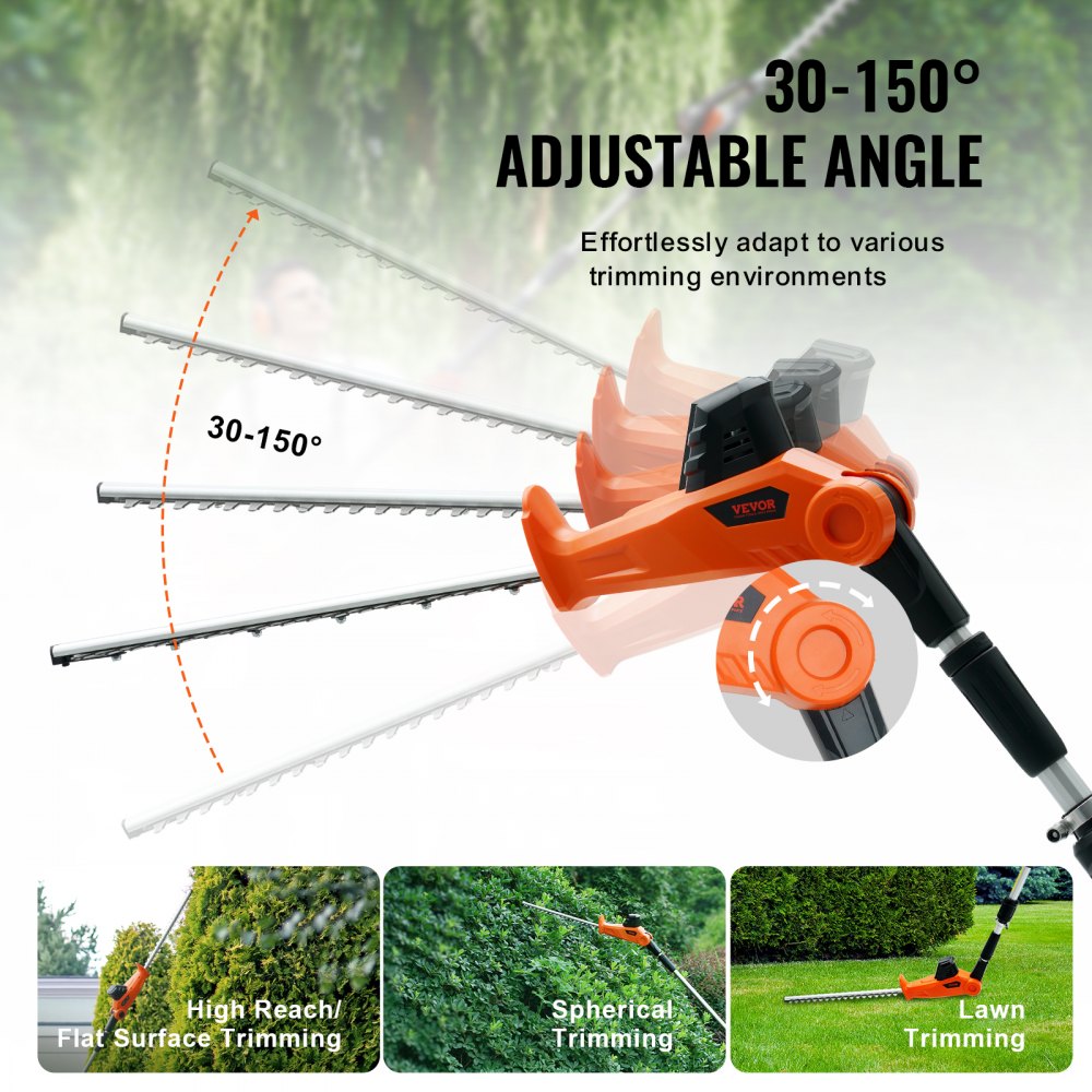 20V Cordless Hedge Trimmer, 18 inch Double-edged Steel Blade, Pole Hedge Trimmer Kit 20V Battery, Fast Charger Included, 74"-94" Telescoping Design for High Branches