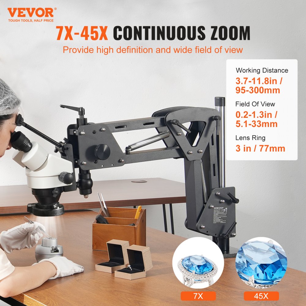 Multi-Directional Microscope Spring Bracket Ball Vise Ring Light 7X-45X