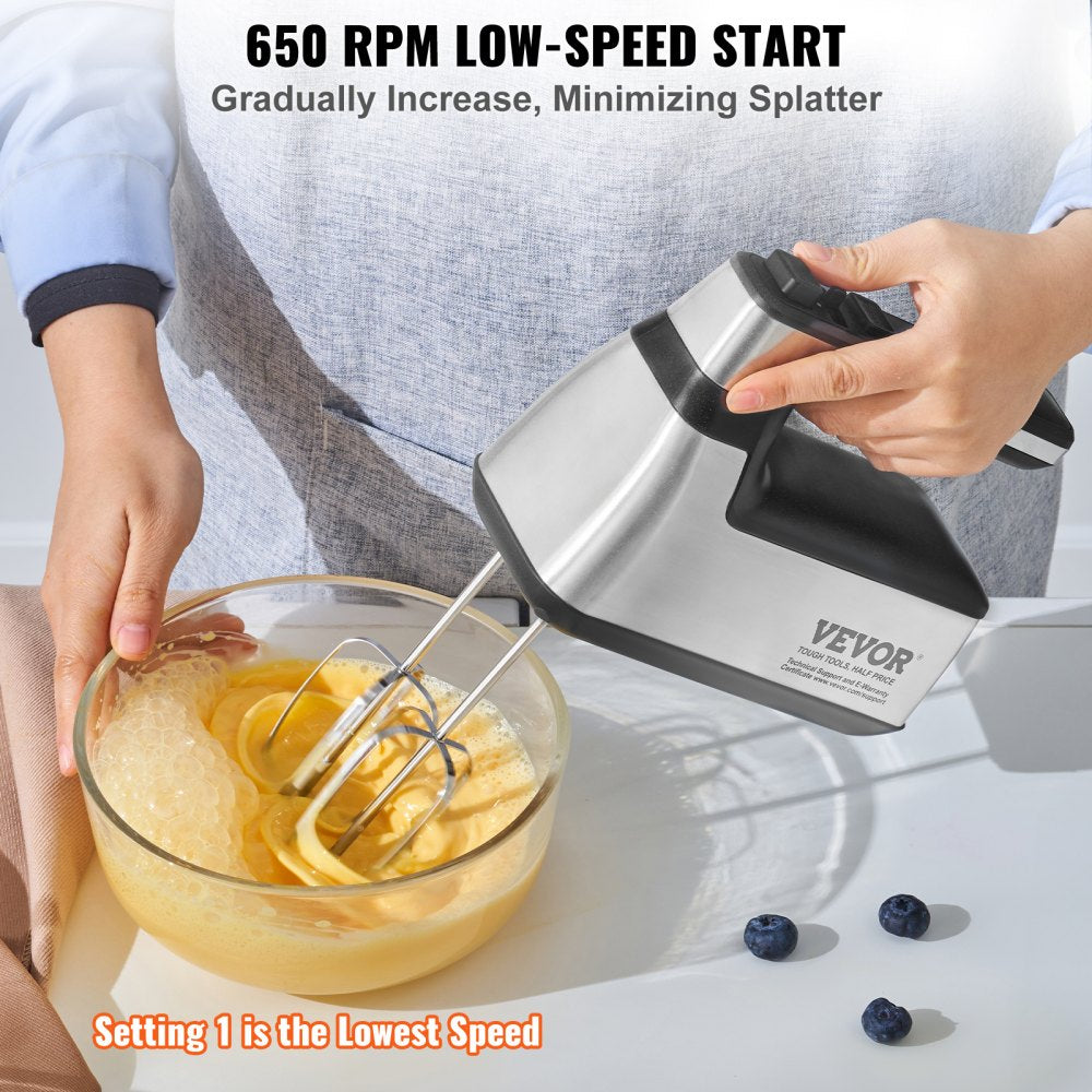 Cordless Electric Hand Mixer, 250W, Continuously Variable Electric Handheld Mixer, with Turbo Boost Beaters Dough Hooks Storage Bag, Baking Supplies for Whipping Mixing Egg Cookie Cake Cream
