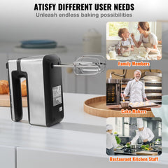 Cordless Electric Hand Mixer, 250W, Continuously Variable Electric Handheld Mixer, with Turbo Boost Beaters Dough Hooks Storage Bag, Baking Supplies for Whipping Mixing Egg Cookie Cake Cream