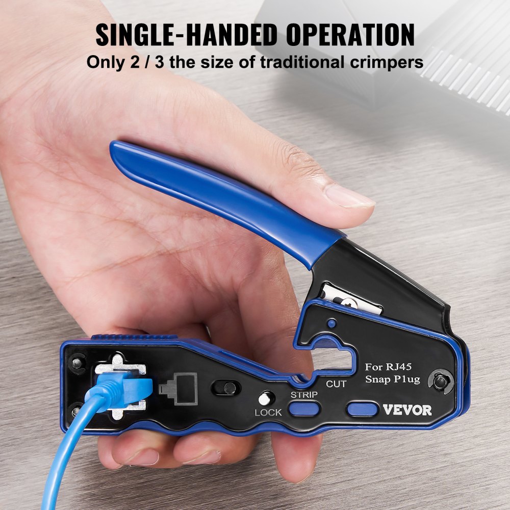 RJ45 Crimp Tool Kit, Cat5e/Cat6/Cat6a Pass Through Ethernet Crimper for 8P8C Modular Plugs with 20pcs Connectors and 20pcs Covers, Wire Stripper and Network Tester