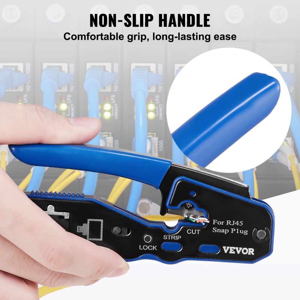 RJ45 Crimp Tool Kit, Cat5e/Cat6/Cat6a Pass Through Ethernet Crimper for 8P8C Modular Plugs with 20pcs Connectors and 20pcs Covers, Wire Stripper and Network Tester