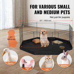 24-inch high foldable metal dog playpen with 8 adjustable panels for indoor and outdoor use.