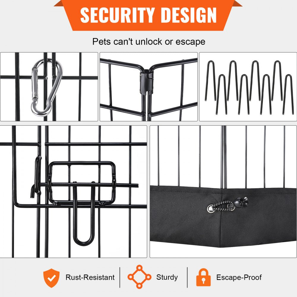 24-inch foldable metal dog playpen with 8 adjustable panels for secure pet exercise.
