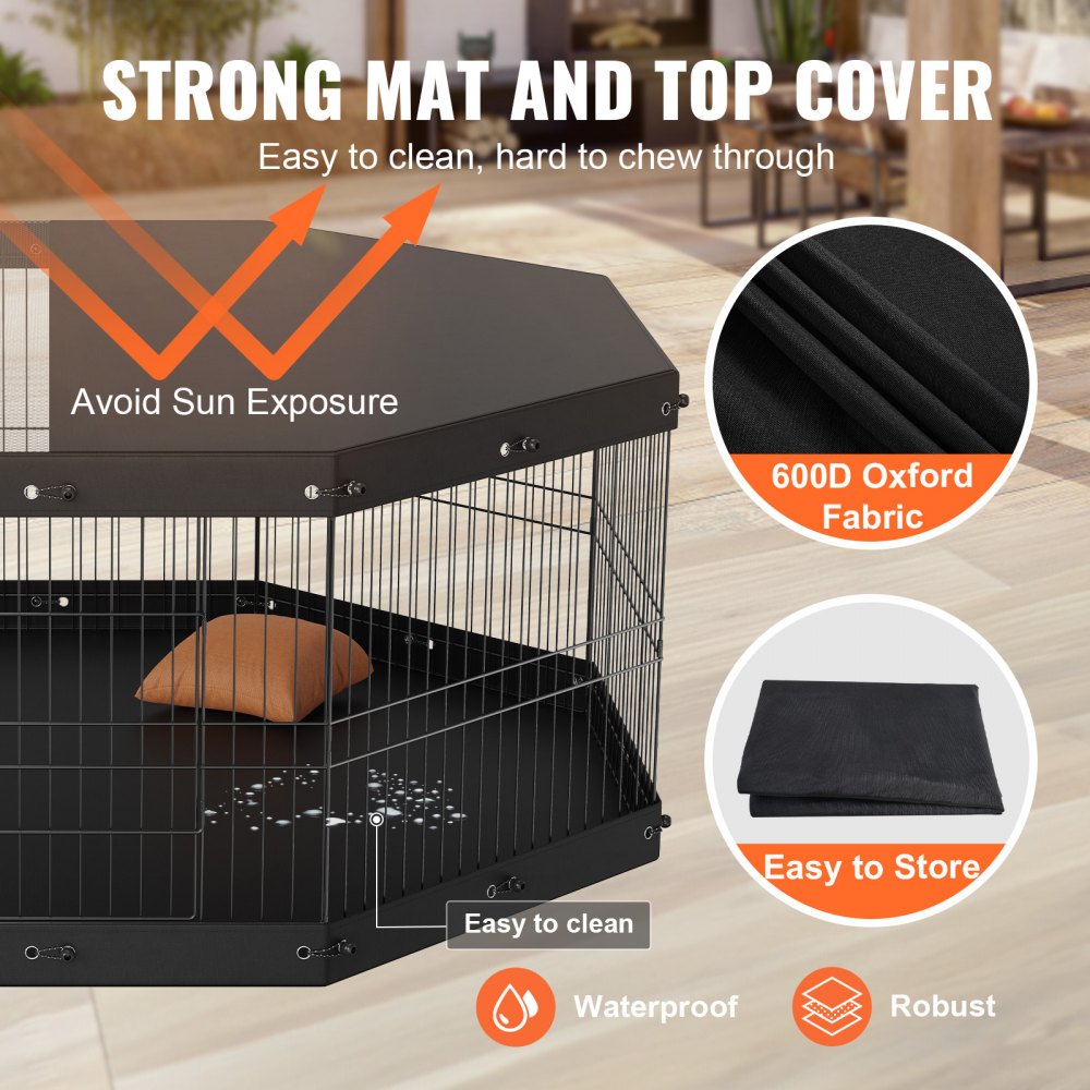 24-inch foldable metal dog playpen with 8 adjustable panels for secure pet exercise.