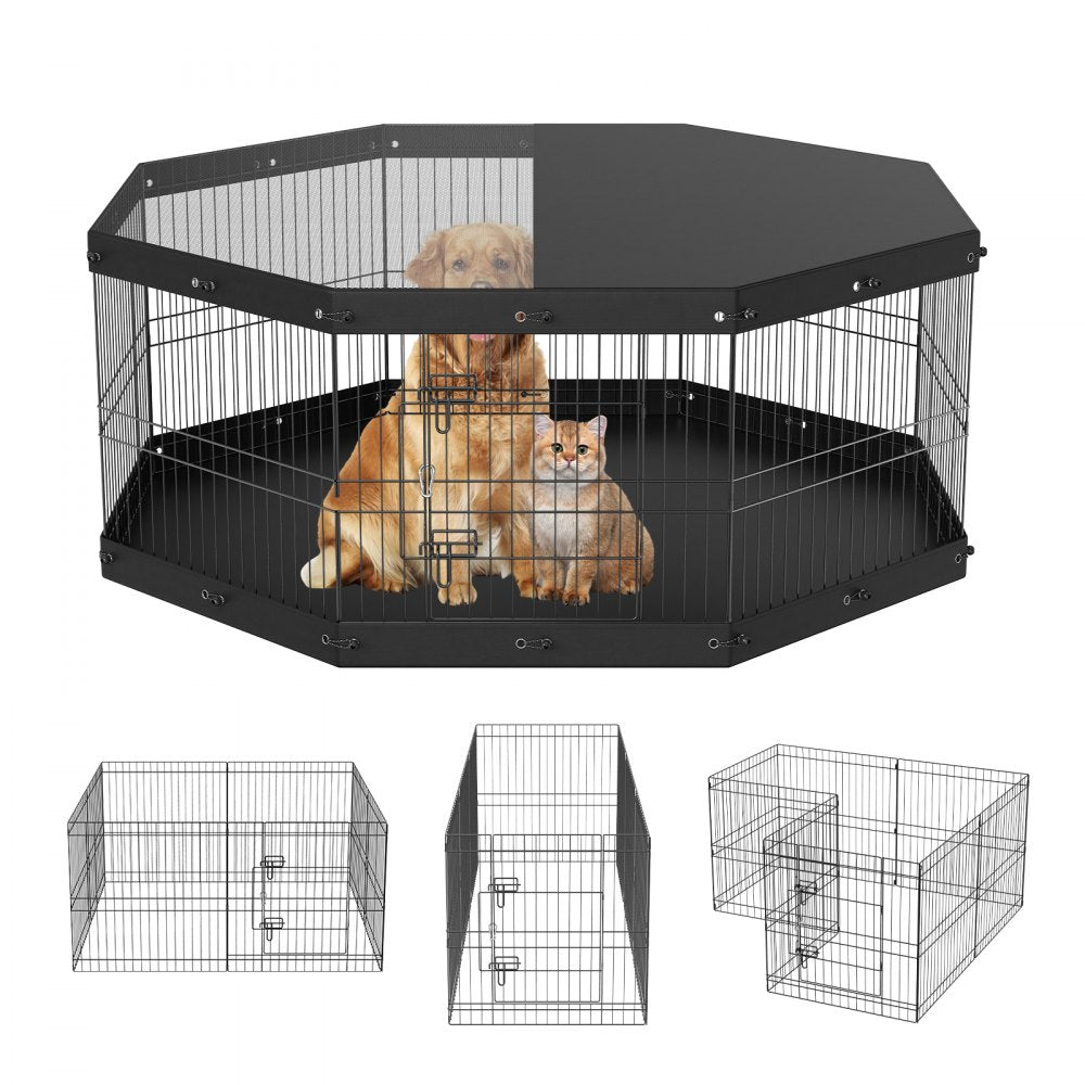 Bostome 24" foldable metal dog playpen with 8 adjustable panels and durable fabric bottom.