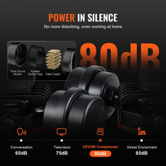 Bostome 8-gallon oil-free portable air compressor with 80 dB noise reduction.