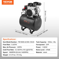 Bostome 10 gallon oil-free air compressor with portable design and quiet operation.
