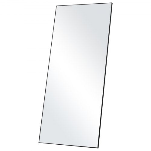 A 71x31 inch full-length black framed tempered glass mirror, shown standing vertically.
