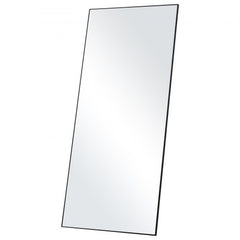 A 71x31 inch full-length black framed tempered glass mirror, shown standing vertically.