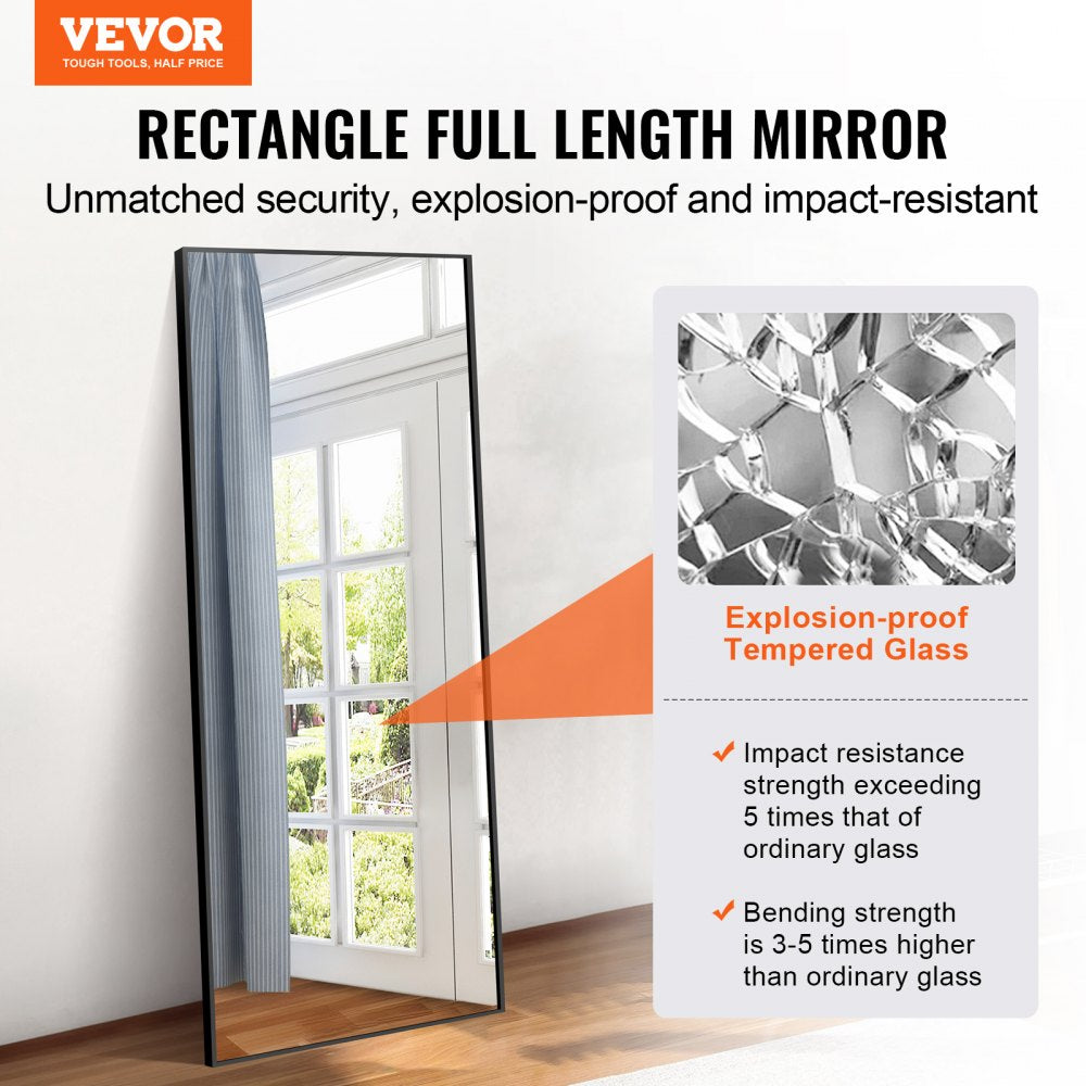 71x31 inch full length black tempered glass mirror with aluminum frame.