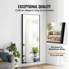 71x31 inch full-length black tempered glass mirror with aluminum alloy frame.