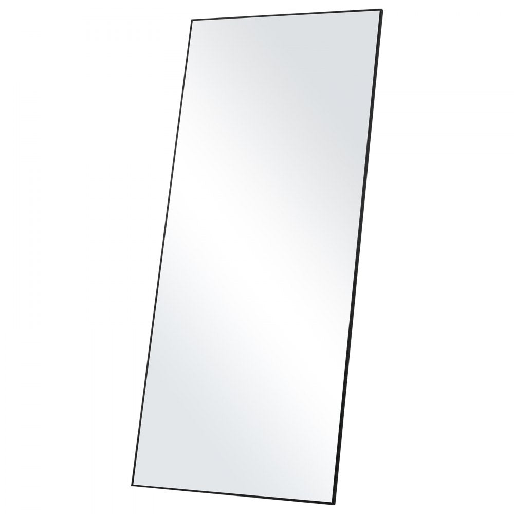 71x31 inch full-length black tempered glass mirror with slim frame.