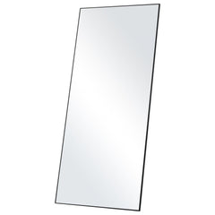 71x31 inch full-length black tempered glass mirror with slim frame.