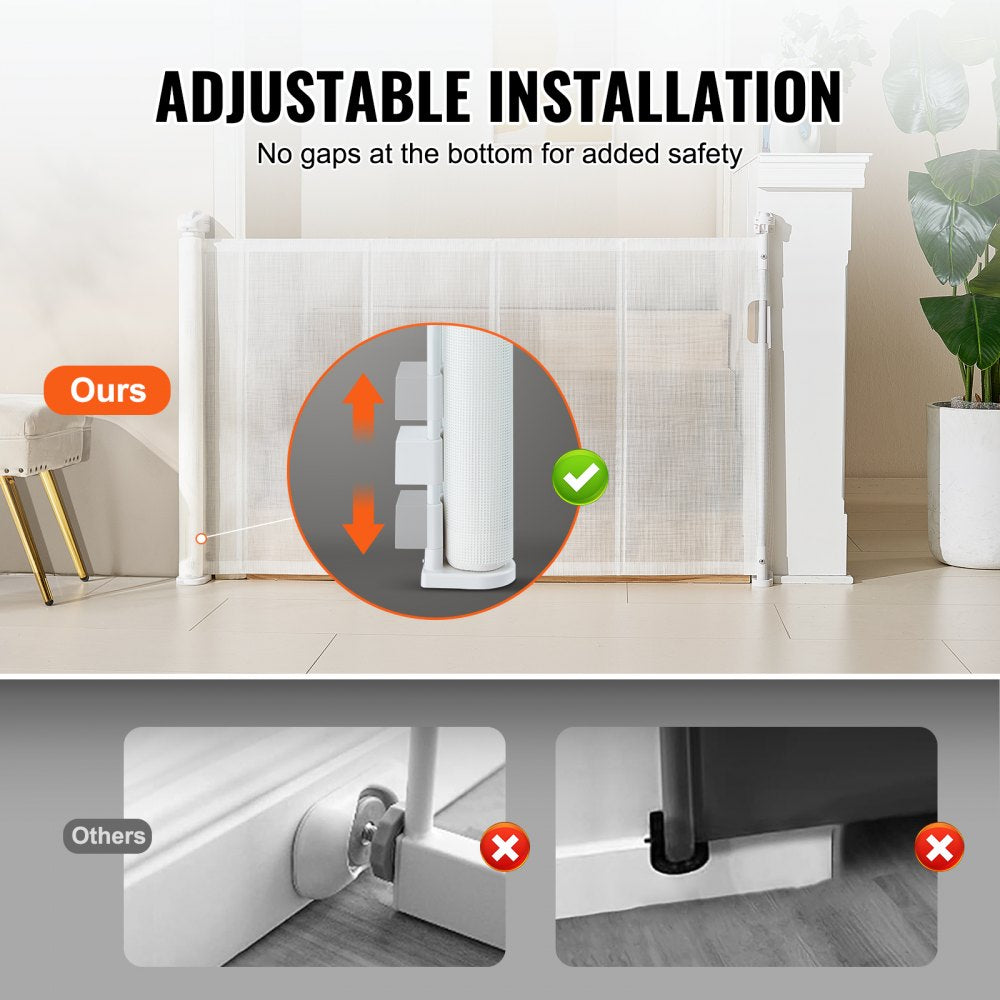Retractable Baby Gate, 34.2" Tall Mesh Baby Gate, Extends up to 60" Wide Retractable Gate for Kids or Pets, Retractable Dog Gates for Indoor Stairs, Doorways, Hallways, Playrooms, White
