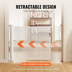 Retractable Baby Gate, 34.2" Tall Mesh Baby Gate, Extends up to 60" Wide Retractable Gate for Kids or Pets, Retractable Dog Gates for Indoor Stairs, Doorways, Hallways, Playrooms, White