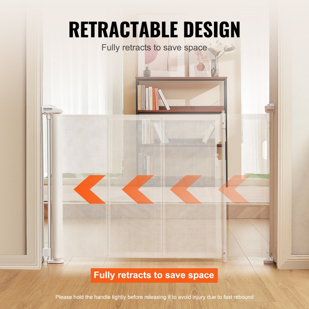 Retractable Baby Gate, 34.2" Tall Mesh Baby Gate, Extends up to 76.8" Wide Retractable Gate for Kids or Pets, Retractable Dog Gates for Indoor Stairs, Doorways, Hallways, Playrooms, White