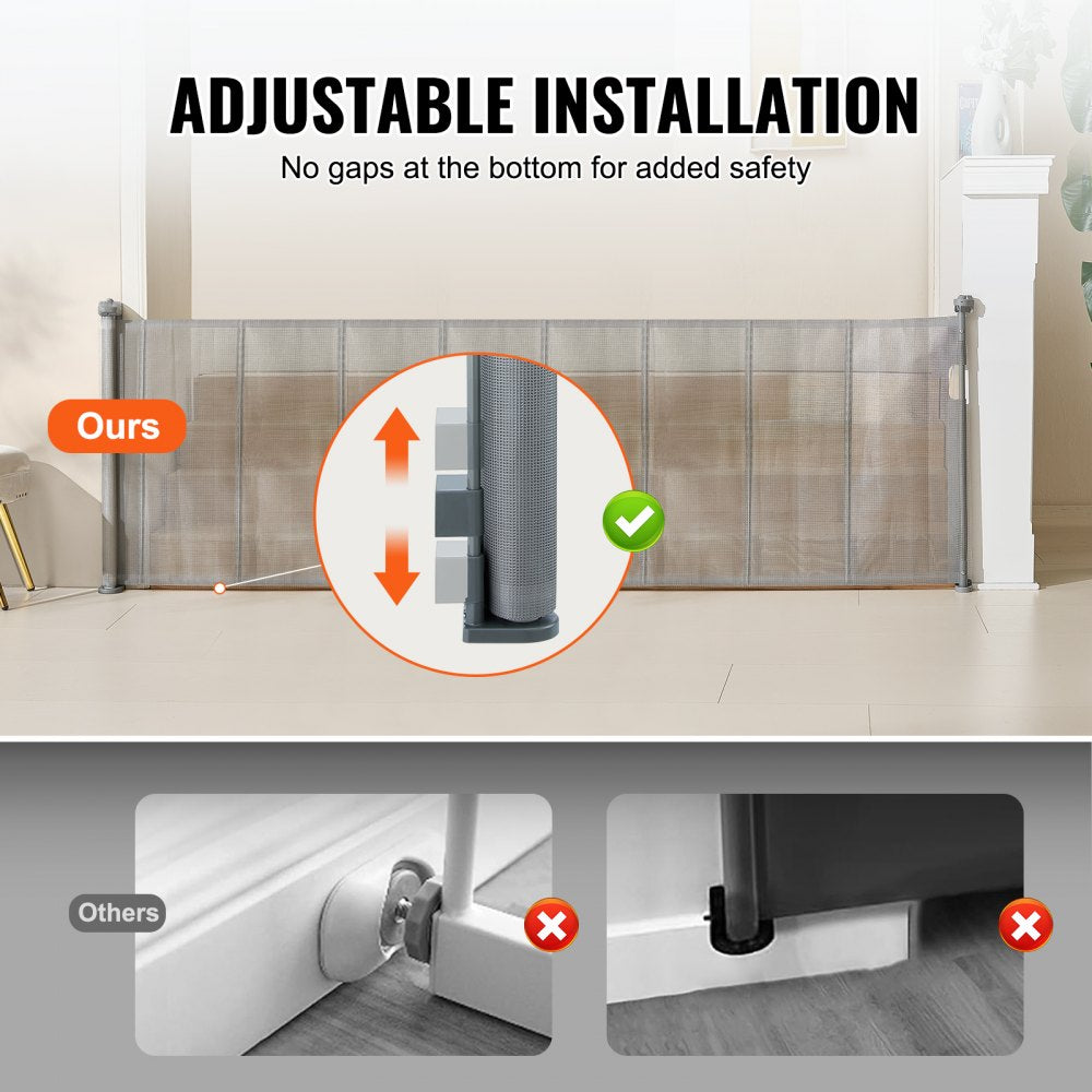 Retractable Baby Gate, 34.2" Tall Mesh Baby Gate, Extends up to 116.1" Wide Retractable Gate for Kids or Pets, Retractable Dog Gates for Indoor Stairs, Doorways, Hallways, Playrooms, Gray