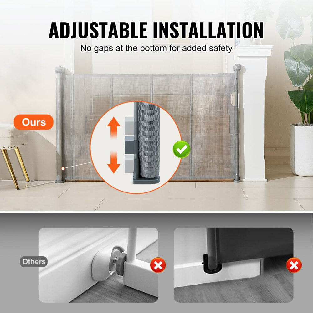 Retractable Baby Gate, 34.2" Tall Mesh Baby Gate, Extends up to 60" Wide Retractable Gate for Kids or Pets, Retractable Dog Gates for Indoor Stairs, Doorways, Hallways, Playrooms, Gray