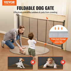 Retractable Baby Gate, 34.2" Tall Mesh Baby Gate, Extends up to 76.8" Wide Retractable Gate for Kids or Pets, Retractable Dog Gates for Indoor Stairs, Doorways, Hallways, Playrooms, Gray