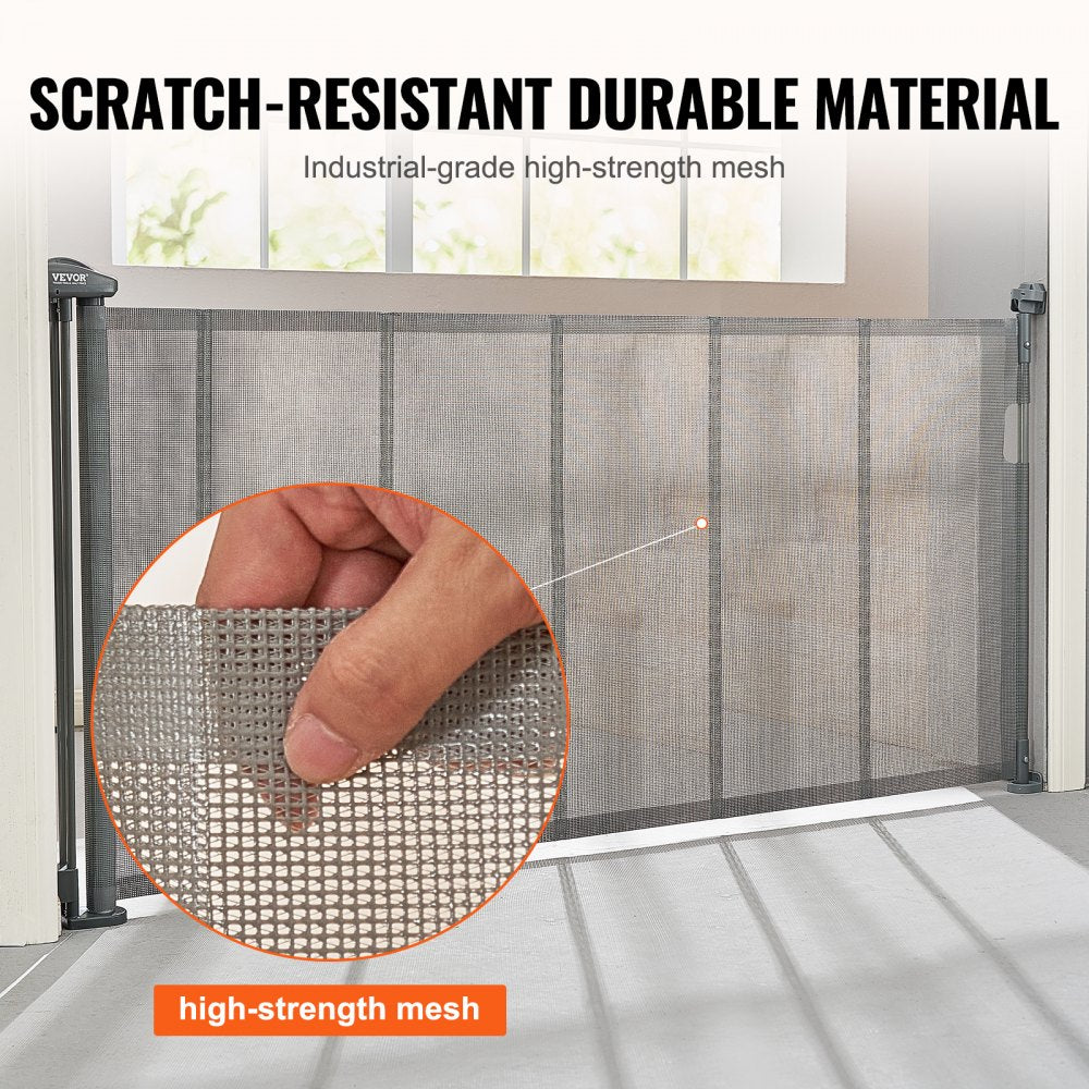 Retractable Baby Gate, 34.2" Tall Mesh Baby Gate, Extends up to 76.8" Wide Retractable Gate for Kids or Pets, Retractable Dog Gates for Indoor Stairs, Doorways, Hallways, Playrooms, Gray