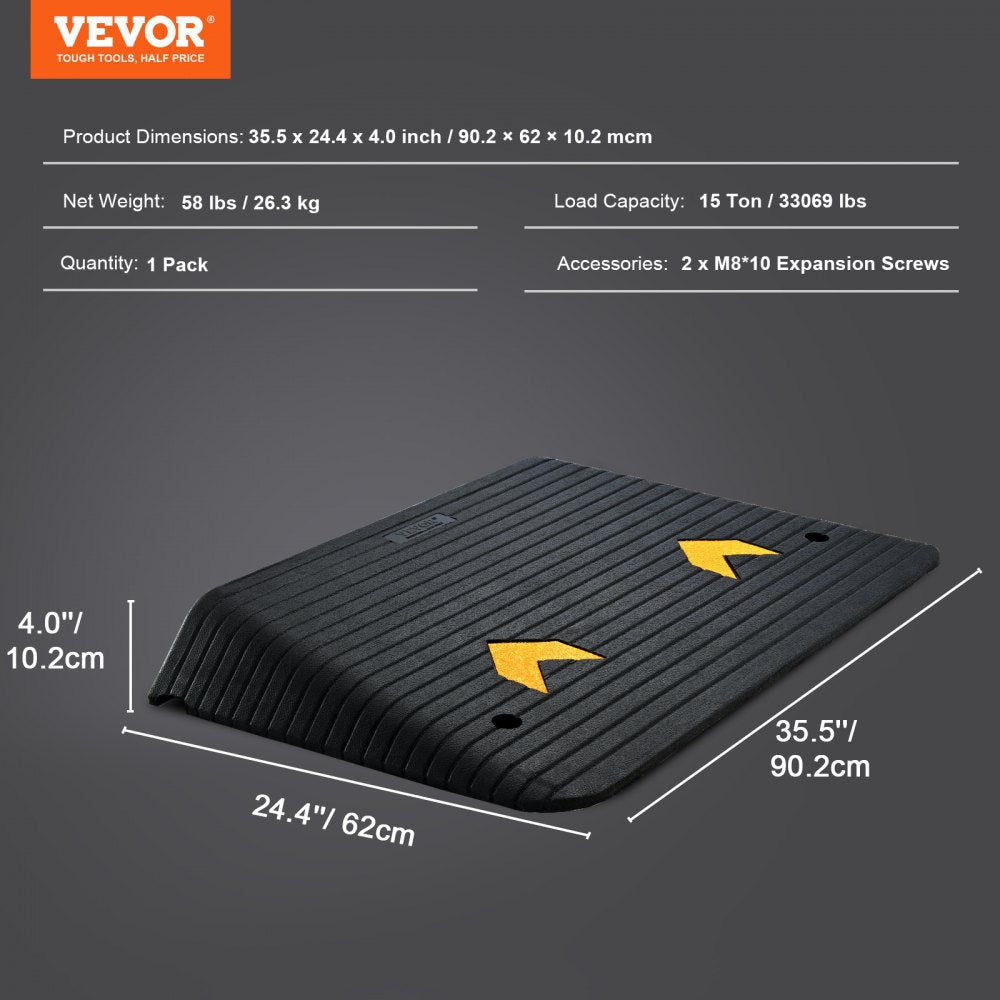 Rubber Threshold Ramp, 4" Rise Wheelchair Ramp Doorway, Recycled Rubber Power Curb Ramp Rated 33069 Lbs Load Capacity, Non-Slip Textured Surface Rubber Ramp for Wheelchair Car Scooter
