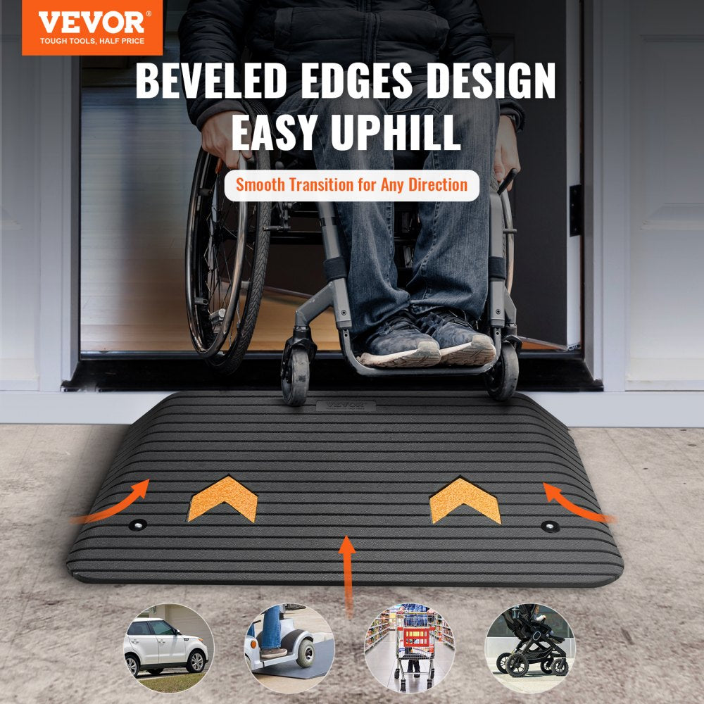 Upgraded Rubber Threshold Ramp, 3.5" Rise Door Ramp with 1 Channel, Natural Rubber Car Ramp with Non-Slip Textured Surface, 33069 lbs Load Capacity Curb Ramp for Wheelchair and Scooter