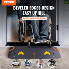 Upgraded Rubber Threshold Ramp, 1.5" Rise Wheelchair Ramp Doorway, Natural Curb Ramp Rated 33069Lbs Load Capacity, Non-Slip Textured Surface Rubber Curb Ramp for Wheelchair and Scooter Black